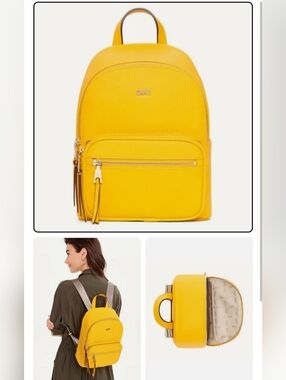 DKNY Maxine Backpack Leather Sahara Yellow Orange Bag NWT